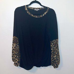 White Birch Black & Leopard Long-sleeve Blouse, XL